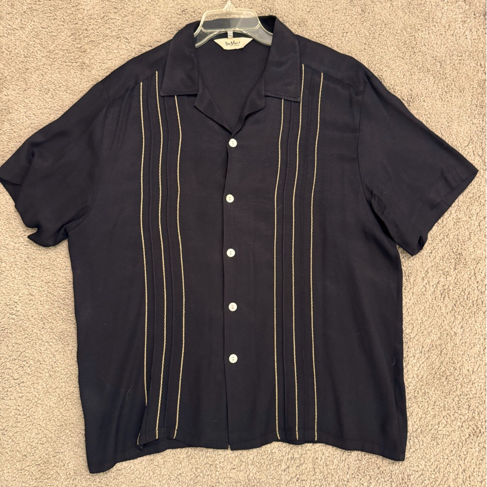 Men's DaVinci Black Shirt with Gold Stitching